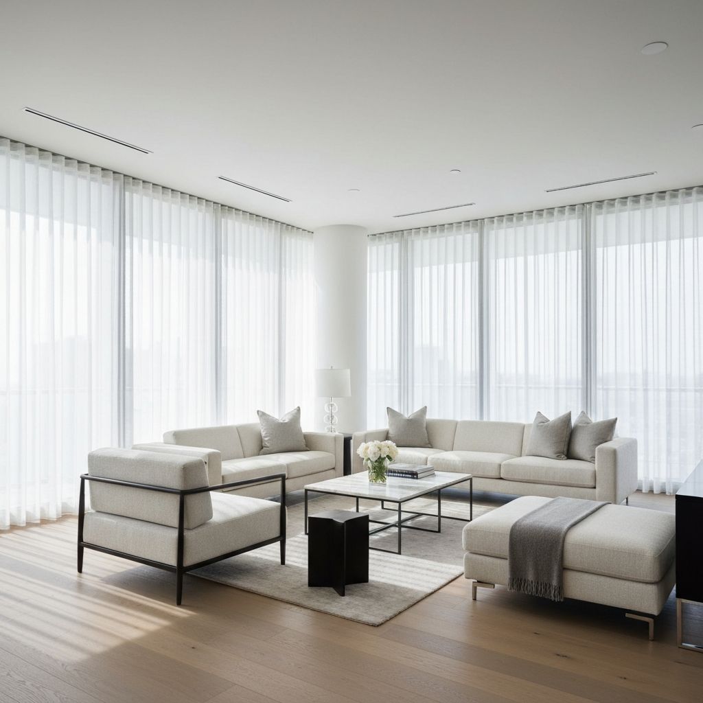 Elegant living room with custom window treatments